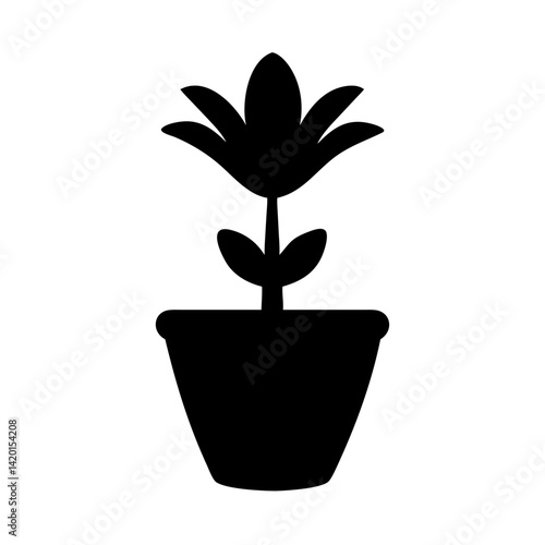 Flower pot vector graphic icon silhouette illustration of potted plant design for garden decor