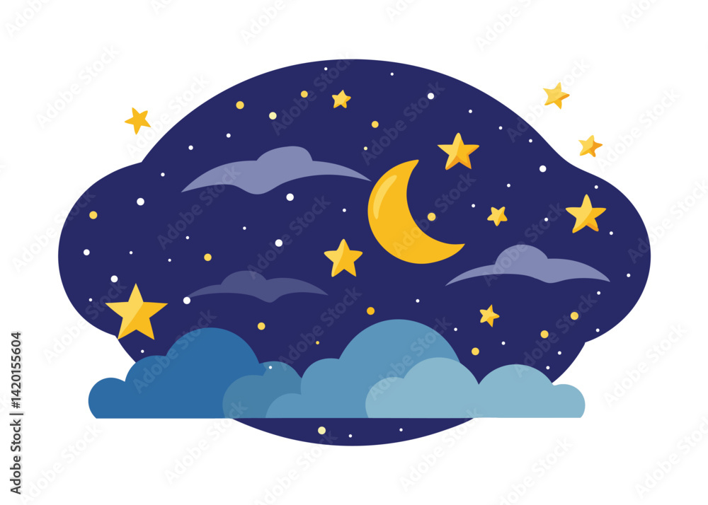 Obraz premium Night Sky with Stars Vector Illustration Deep Space Scene with Glowing Celestial Bodies Design