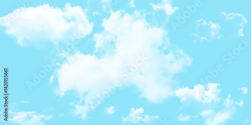 Blue sky with white cloud Vector cartoon nature background of Spring before sunset with bright sunlight	