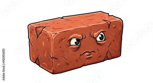 Grumpy brick cartoon illustration reddish brown texture simple expressive design element