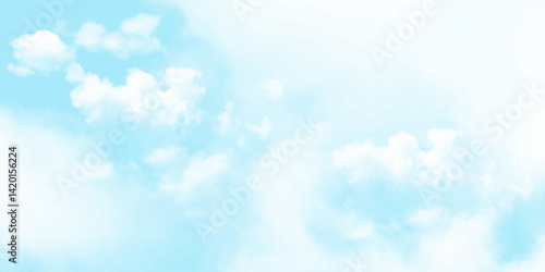 Blue sky with white cloud Vector cartoon nature background of Spring before sunset with bright sunlight	