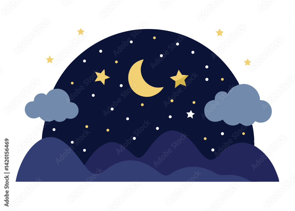 Obraz premium Night Sky with Stars Vector Illustration Deep Space Scene with Glowing Celestial Bodies Design