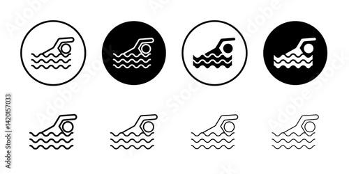 swimming icon Flat simple outline set