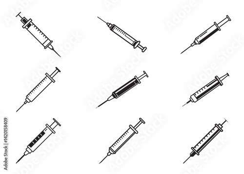 Syringe injection silhouette vector Set