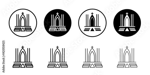 view inside catholic church icon Flat simple outline set