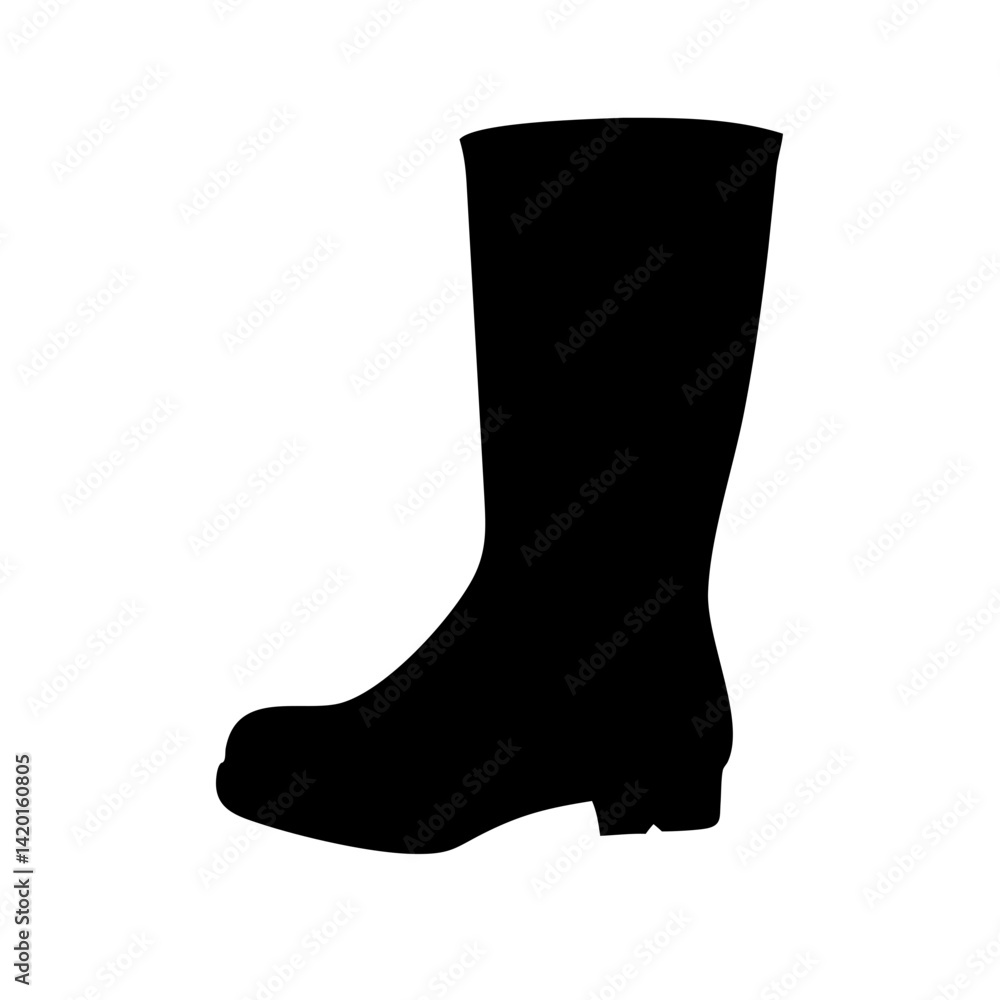 Silhouette of a black boot, footwear, rain boot, wellington boot, rubber boot, fashion boot Silhouette of a black boot, footwear, rain boot, wellington boot, rubber boot, fashion boot