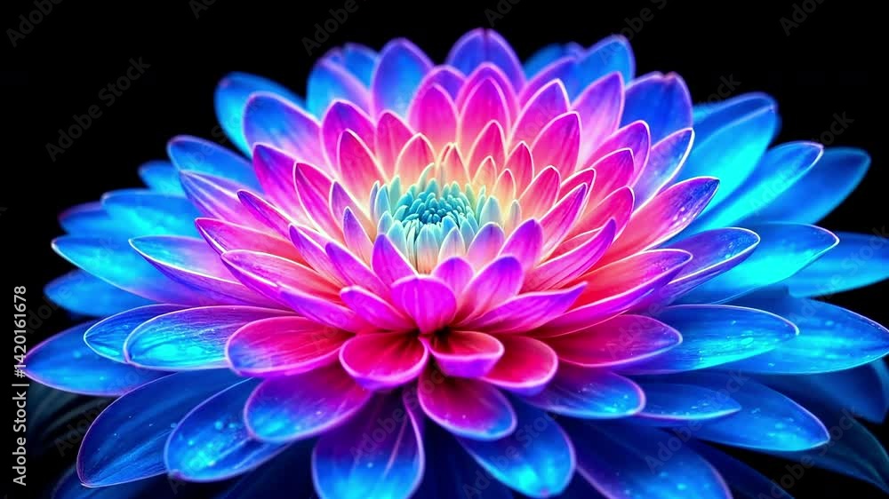 Vibrant Neon Flower in Full Bloom with Glowing Petals Futuristic Digital Art of a Multicolored Lotus-Like Blossom Symbolizing Beauty, Nature, Energy, and Radiance Vibrant Neon Flower in Full Bloom with Glowing Petals Futuristic Digital Art of a Multicolored Lotus-Like Blossom Symbolizing Beauty, Nature, Energy, and Radiance