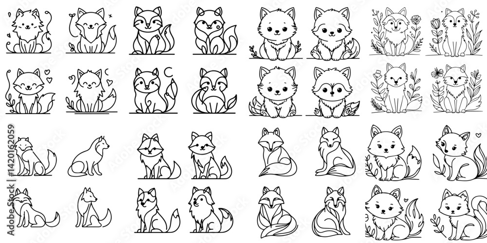 Collection of line vectors of wolf animals Collection of line vectors of wolf animals