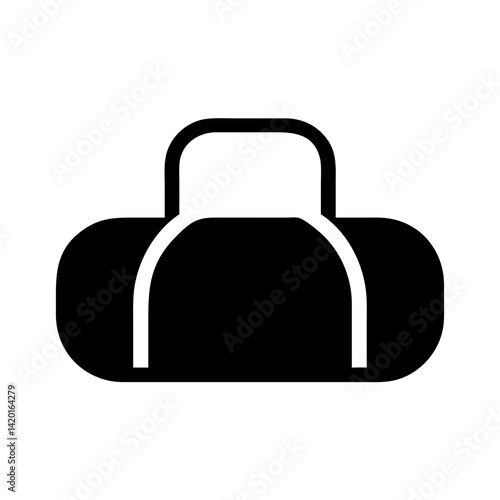 Isolated black duffel bag vector icon for travel luggage and gym bag design element graphic