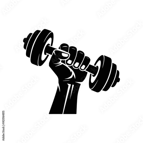 Power Lift Silhouette: A bold silhouette of a clenched fist firmly gripping a heavy dumbbell. This image embodies strength, discipline, and the pursuit of peak physical condition.