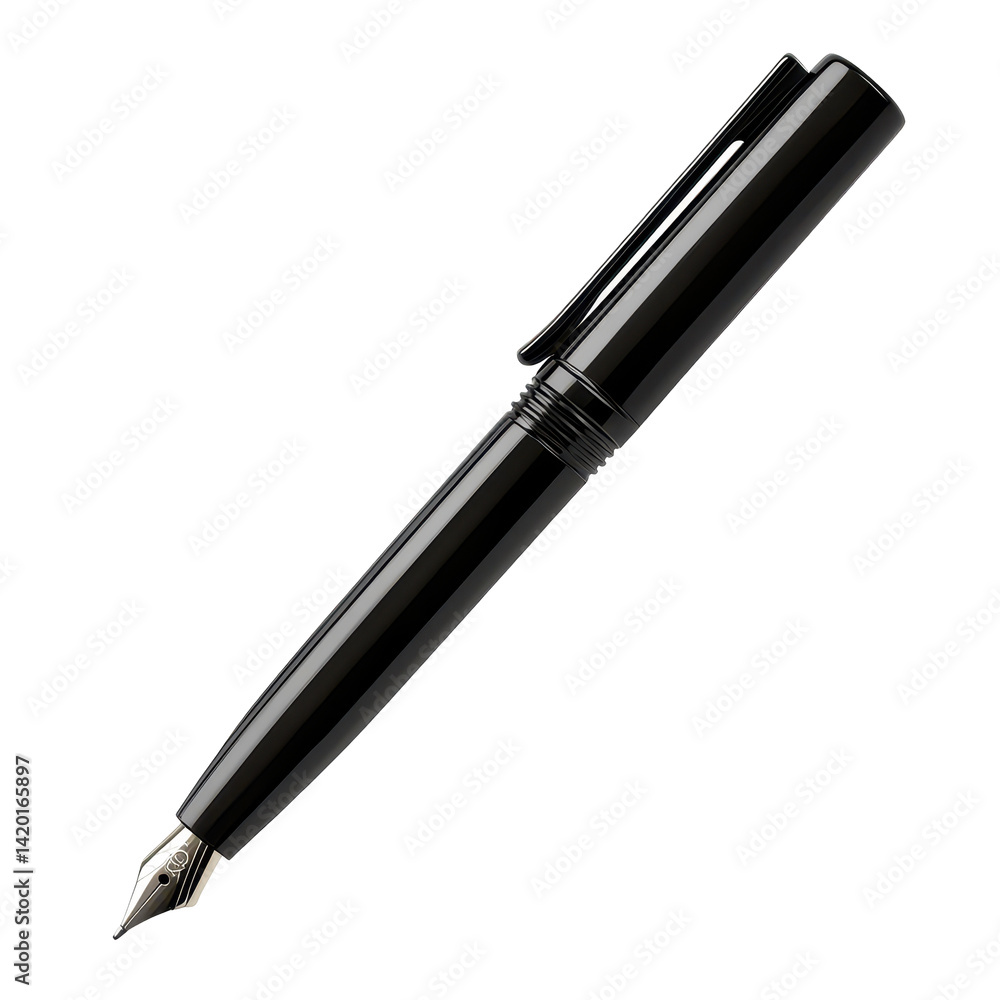 Elegant black fountain pen with sleek design and smooth nib for writing and calligraphy on high-quality paper, stylish stationery accessory for professionals on transparent background Elegant black fountain pen with sleek design and smooth nib for writing and calligraphy on high-quality paper, stylish stationery accessory for professionals on transparent background