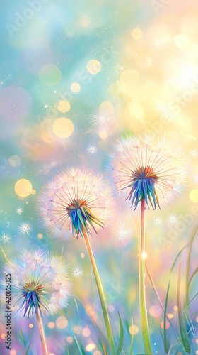 Obraz na płótnie Dandelion seed puffs in a field. w salonie