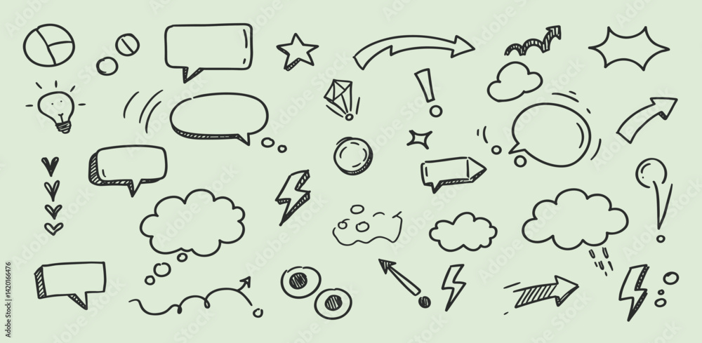 Fototapeta premium Line frame text speech bubble set. Line balloon frame design talk speech bubble frame.