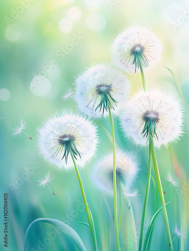 Obraz na płótnie Dandelion seed puffs in a field. w salonie