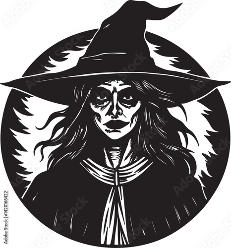 halloween witch with a broom