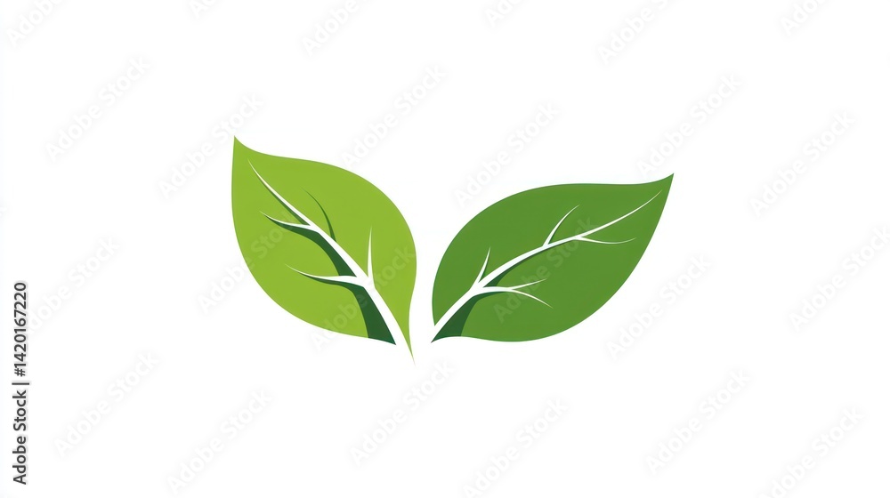 Two green leaves isolated on white background; symbol of nature for organic concept Two green leaves isolated on white background; symbol of nature for organic concept