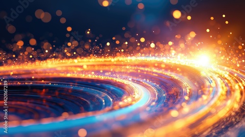 Abstract futuristic background with blue-orange data lines in motion