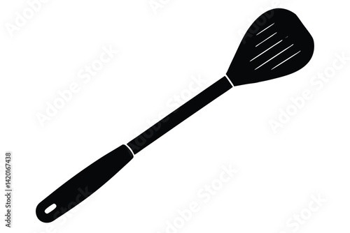 Black slotted spatula kitchen utensil for cooking and serving food isolated