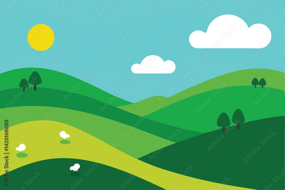 Fototapeta premium landscape with green hills and blue sky