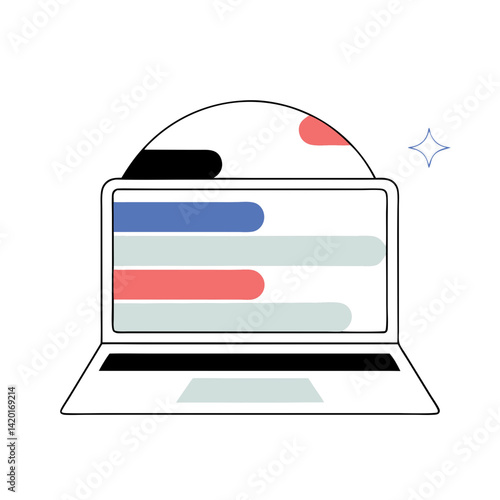 A bright laptop screen displaying progress bars, showcasing project completion and success with a minimalist, clean design and soft pastel colors.