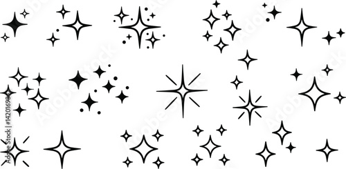 Twinkle star vector glitter bright magic light icon. Star twinkle glitter spark outline shine icon set. Hand drawn sketch doodle style. 