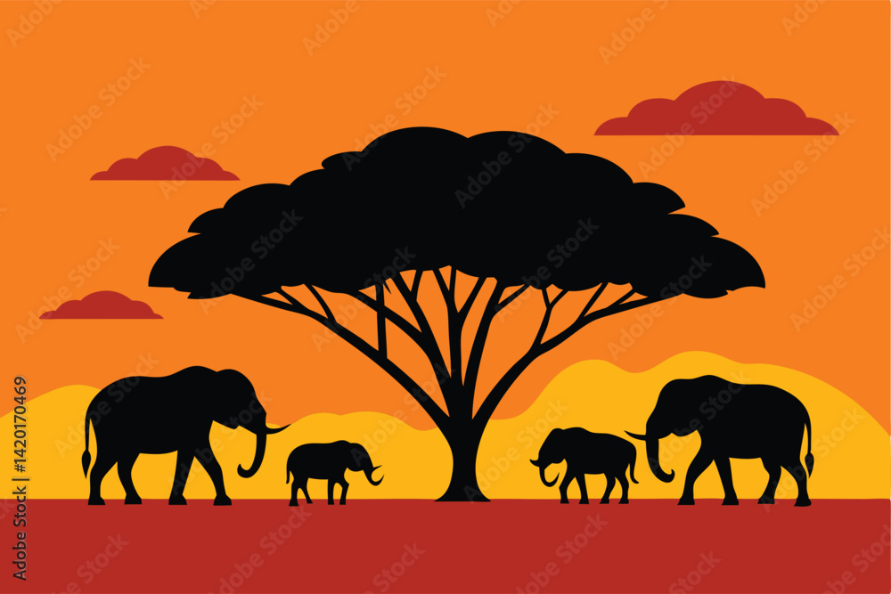 Obraz premium elephants on sunset