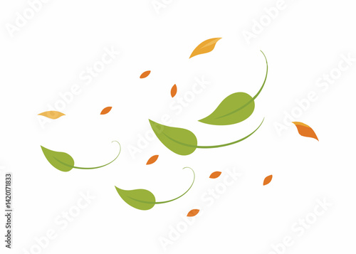 Windy Sky with Flying Leaves Vector Illustration Autumn Breeze and Scattered Leaves in the Air