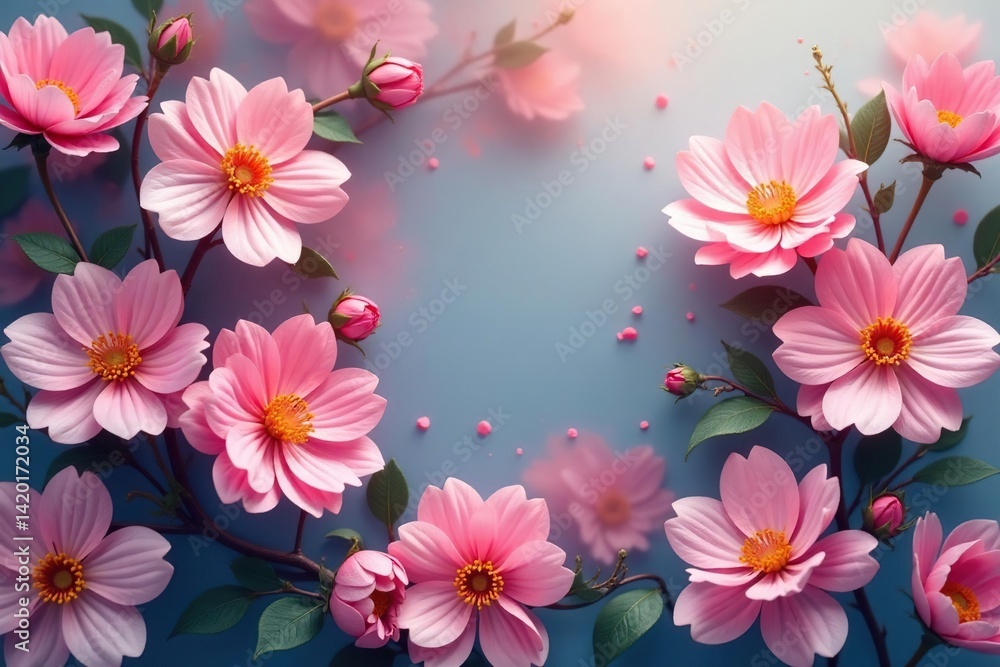 Obraz premium Delicate, interwoven blossoms forming a continuous floral backdrop , decorative, minimal