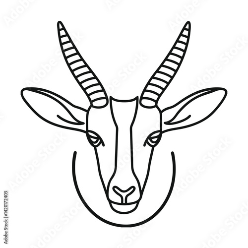 Minimalist springbok head line art elegant african wildlife illustration black outline graphic design modern animal icon
