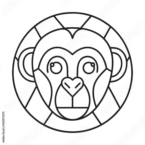 Minimalist black and white monkey head circular vector art graphic design for jungle animals and primates