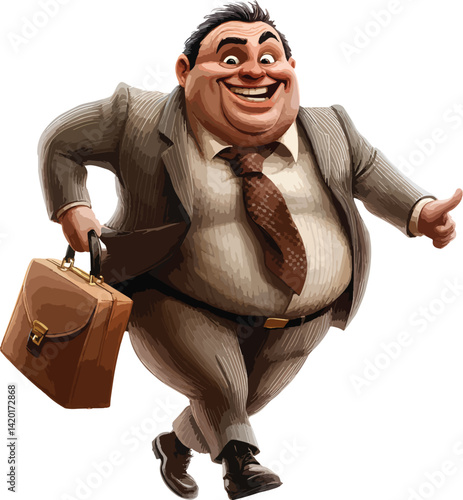An isolated fatty businessman with office bag, vector , png