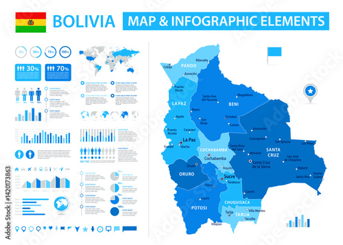 Bolivia Infographic Map with Data Visualization Elements - Vector Map of Bolivia