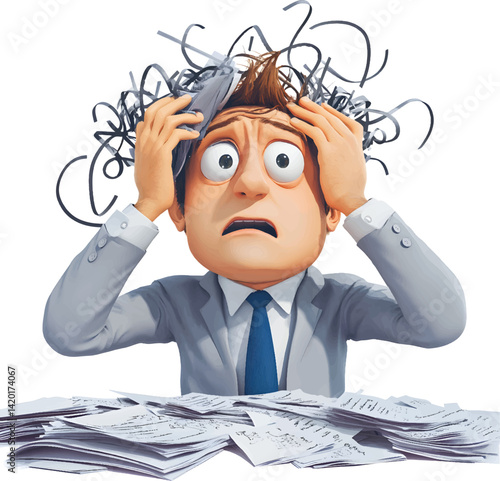 An isolated depressed businessman on white background, vector, png