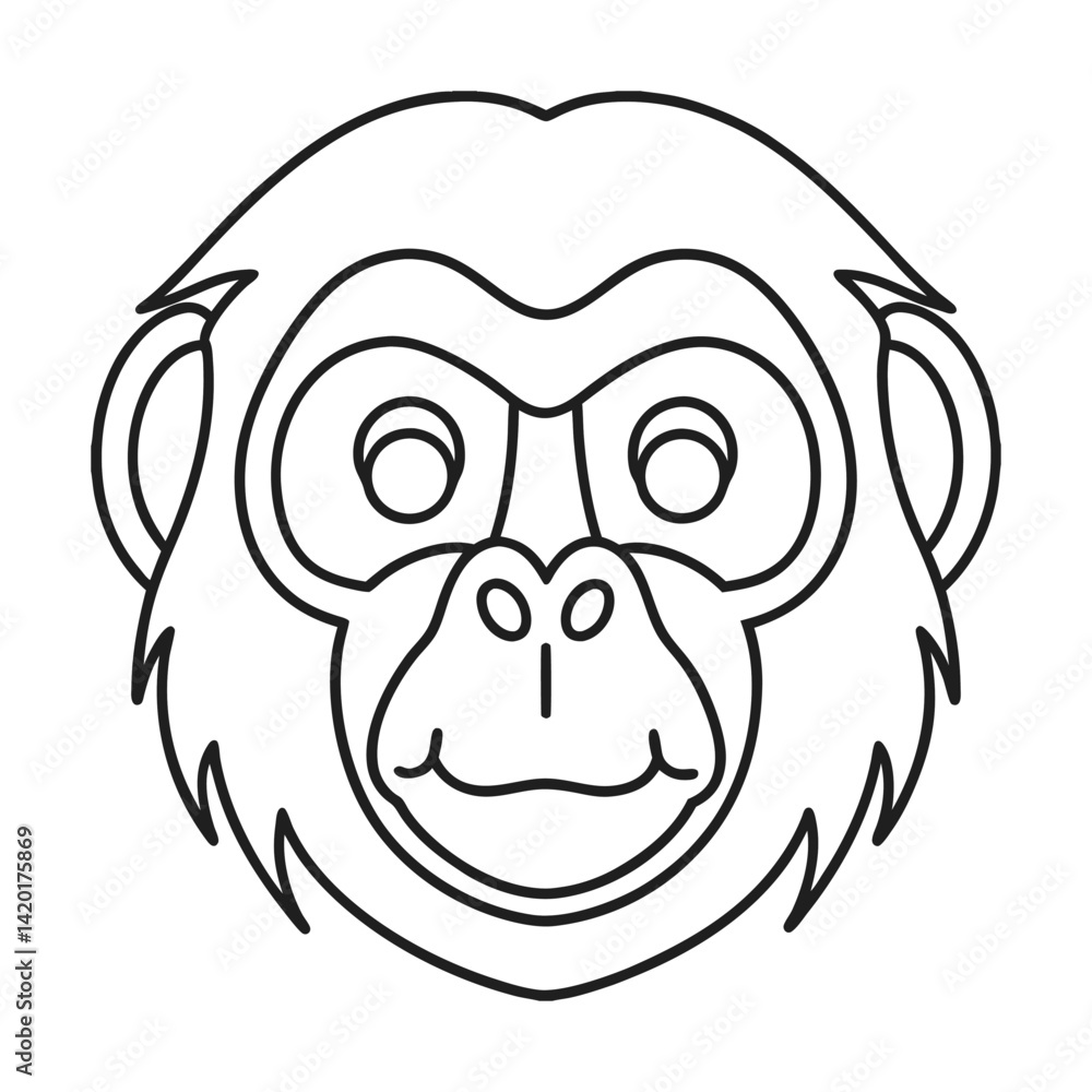 Chimpanzee outline illustration of a wild monkey animal head for coloring or educational use line art vector Chimpanzee outline illustration of a wild monkey animal head for coloring or educational use line art vector