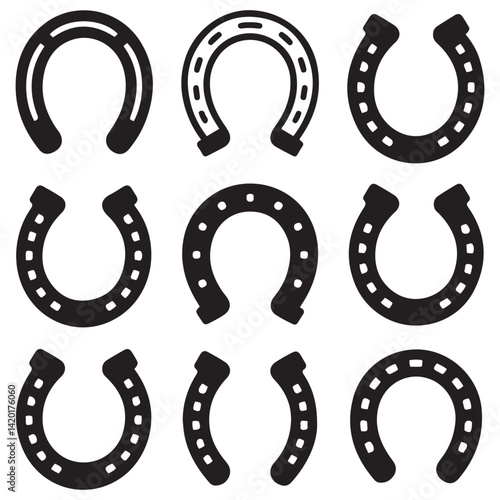 Isolated horseshoe symbols set Vector Black silhouettes. with white background