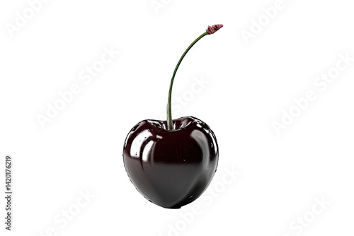 a glossy black cherry perfectly centered and fully isolated on a plain 