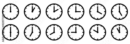 アナログ時計1時間ごとイラストアイコンセット