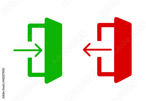 Entrance and exit vector icons. Login and logout icons. Set of sign out, Sign in vector icon. Open and close door symbol. Black exit and enter arrow, vector icon in trendy flat style
