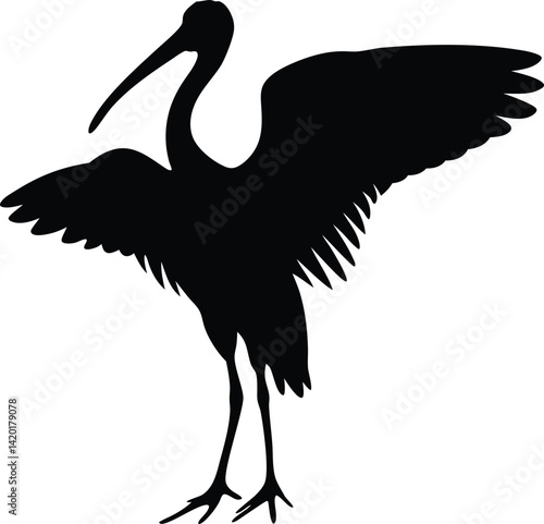 Ibis bird black silhouette, scarlet ibis bird vector illustration, ibis bird icon
