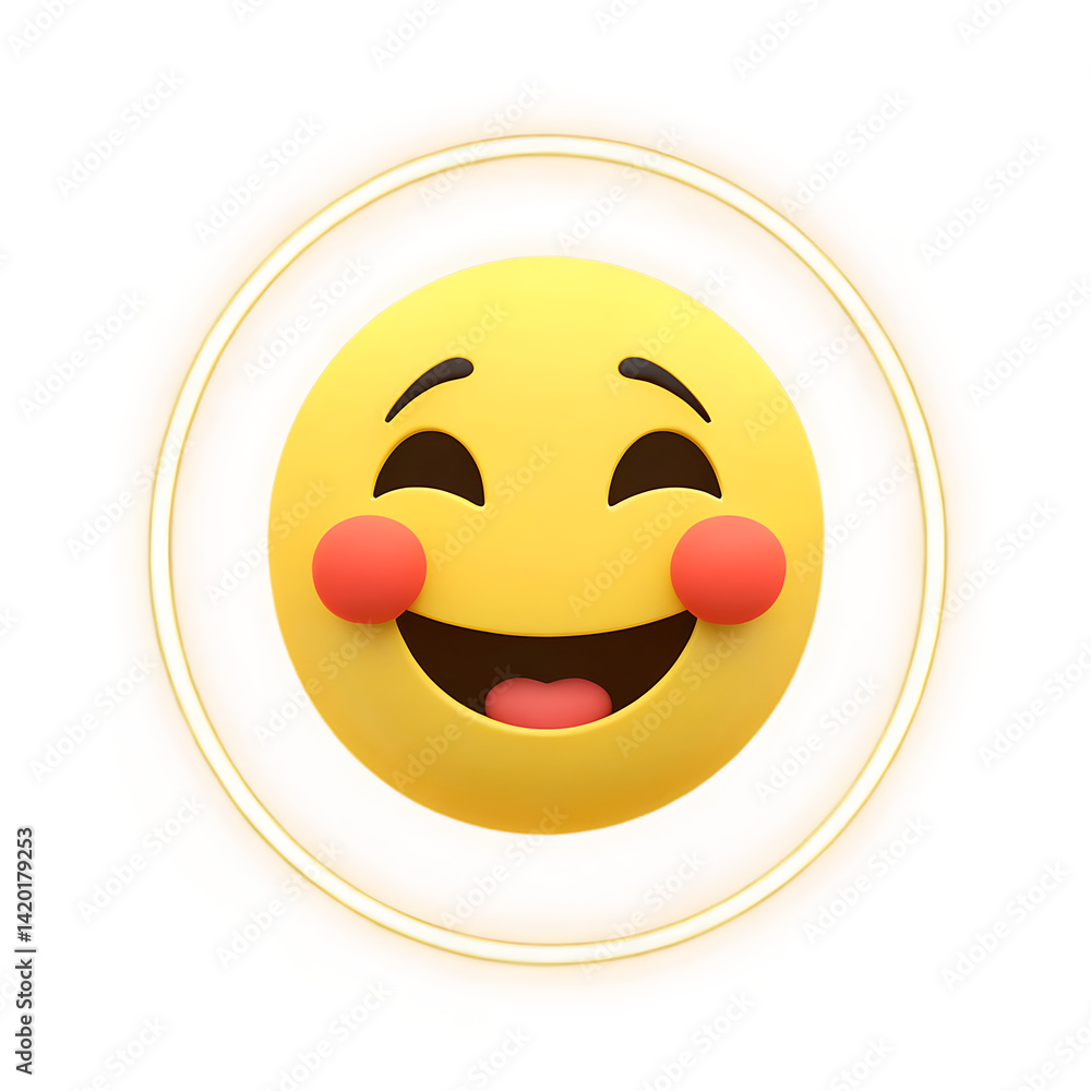 Fototapeta premium Peaceful Smiling Face Emoji with Animated Glowing Effect A Serene and Uplifting Symbol of Joy and Positivity