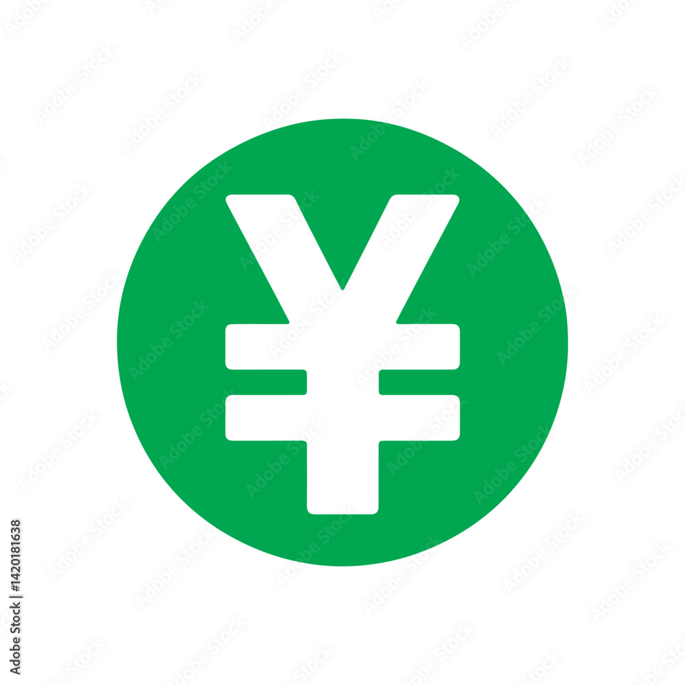 Fototapeta premium Green round shape with japanese yen symbol currency. Japan yen sign icon.