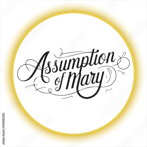 Assumption of Mary Calligraphy Vector Design,Elegant Assumption of Mary Typography Art,Assumption of Mary Handwritten Script Design,Religious Assumption of Mary Lettering Art,Assumption of Mary Black 
