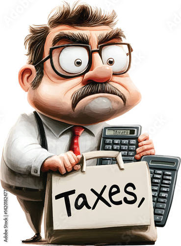 An isolated businessman calculated Taxes with calculator, vector file