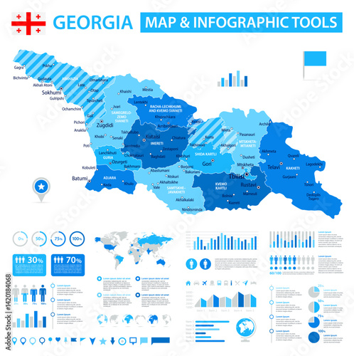 Georgia Infographic Map with Data Visualization Elements - Vector Map of Georgia