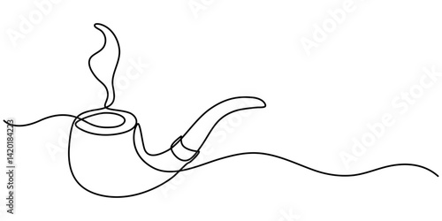 Continuous one line drawing of tobacco pipe. Simple smoking pipe outline design. Editable active stroke vector, Simple smoking pipe outline design. Editable active stroke vector.                      