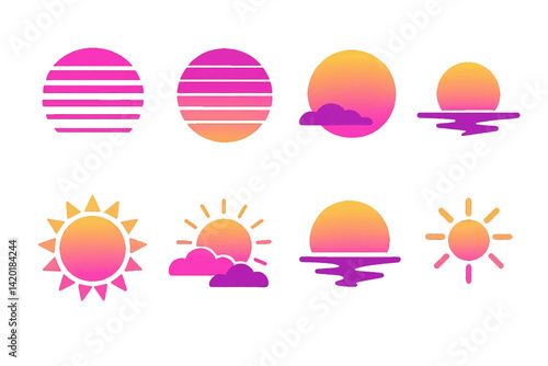 Synthwave Sunset icons are set in a flat style and are vector icons