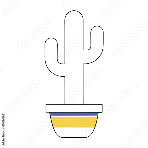 A cheerful potted cactus brings a touch of desert charm to any home, adding a simple yet vibrant pop of yellow and blue to brighten up your space.