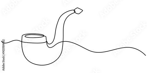 Continuous one line drawing of tobacco pipe. Simple smoking pipe outline design. Editable active stroke vector, Simple smoking pipe outline design. Editable active stroke vector.                      
