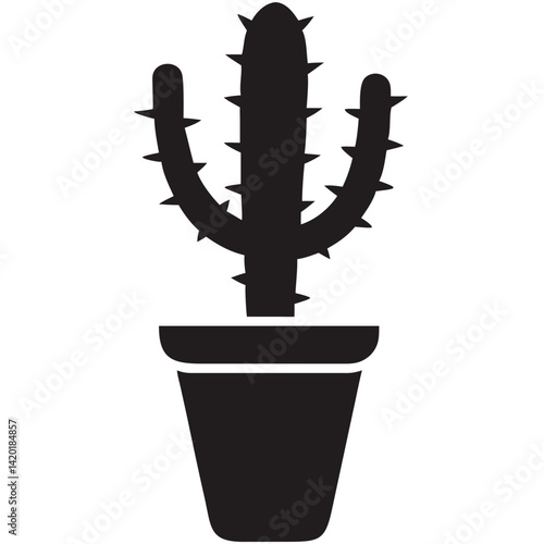 A prickly desert cactus bravely thriving in its simple pot, a symbol of resilience and quiet strength, depicted in bold black silhouette.