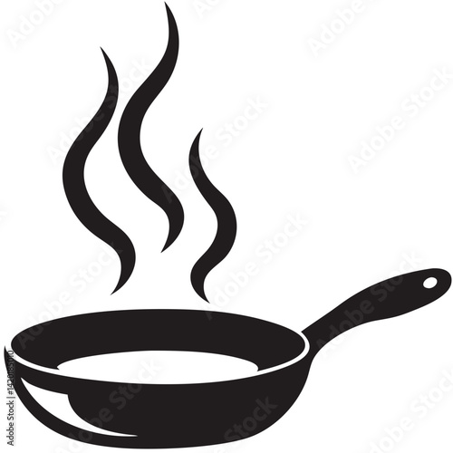 A sizzling hot skillet, steaming with delicious aromas, ready to serve a culinary masterpiece in bold black silhouette.